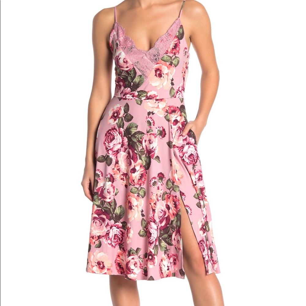 Socialite Brushed Knit Lace Trim Fit & Flare Dress